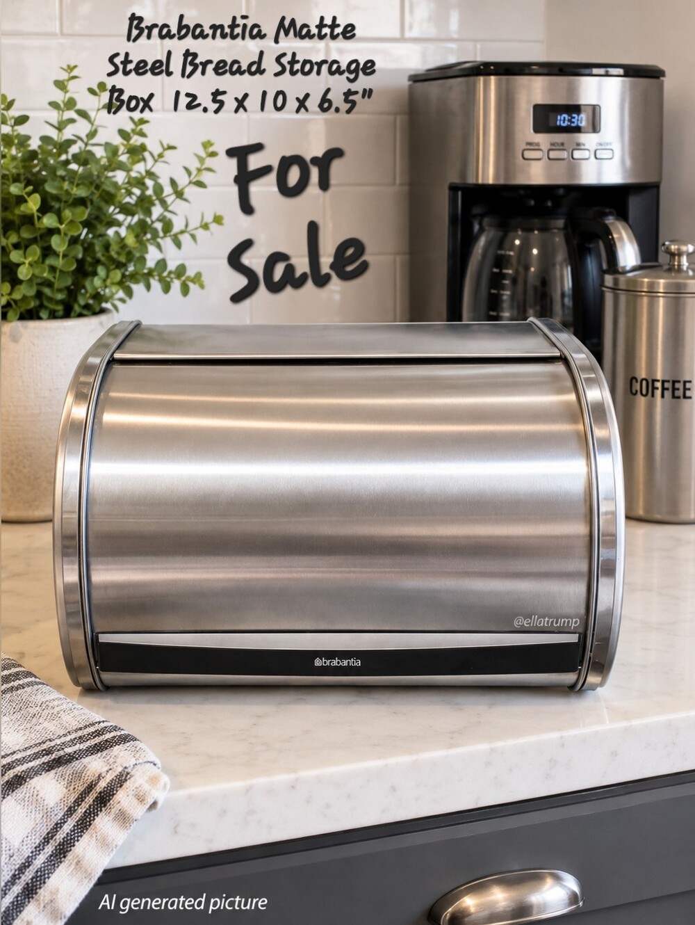Brabantia Matte Steel Bread Storage Box  12.5 x 10 x 6.5"